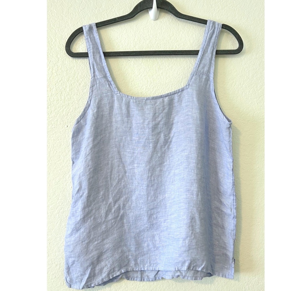 Tahari Womens Blue 100% Hemp Square Neck Tank Top Size Medium Sleeveless Blouse - Picture 2 of 6